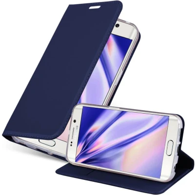 Afbeelding van Cadorabo Hoesje geschikt voor Samsung Galaxy S6 EDGE in CLASSY DONKER BLAUW Beschermhoes met magnetische sluiting, standfunctie en kaartvakje Book Case Cover Etui