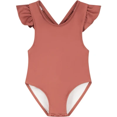 Afbeelding van Supercute badpak Terracotta met drukknopen en gekruiste bandjes maat 80/86