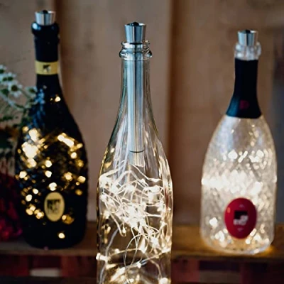 Afbeelding van Hellum LED metalen kurk, timer en batterij, flessenlicht als decoratie voor wijnflessen, perfect cadeau verjaardagen, bruiloft, feest, lichtketting doe het zelf &amp; upcycling, warmwit