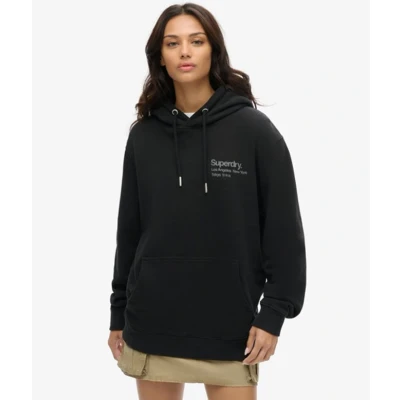 Afbeelding van Superdry Vrouwen Core Logo City Hoodie met Losse Pasvorm Zwart Grootte: L