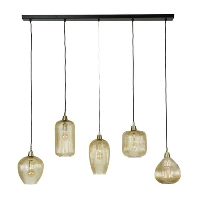 Afbeelding van Hanglamp Ella glas amber rond 5 lichts