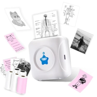 Afbeelding van vretti TP2 Y mini printer, thermische compatibel met Android en iOS, stickerprinter 5 rollen etiketten, bluetooth printer voor iPhone, werklijst, notities, foto&#039;s, doe het zelf