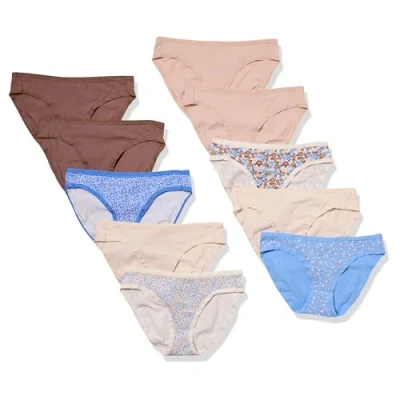 Afbeelding van Amazon Essentials Women&#039;s Katoenen onderbroek in bikinimodel (verkrijgbaar grote maten), Pack of 10, Bloemig/Deftig bloemenpatroon/Stippen/Veelkleurig, 36