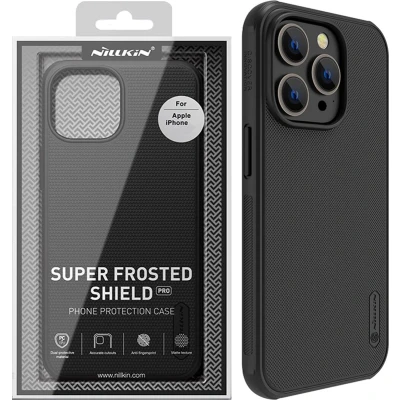 Afbeelding van Nillkin Super Frosted Shield iPhone 14 Pro Max Hoesje Geschikt voor Draadloos Opladen met Magnetische Ring Zwart