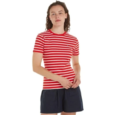 Afbeelding van Tommy Hilfiger NEW SLIM CODY Tshirt print, Dames, Maat: Small, Fierce red/ecru