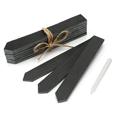 Afbeelding van KINGLAKE 10 stuks leisteenplantenlabels en talkpen, natuurlijke leisteenplantenmarkeringslabels voor buitenplanten, herbruikbare tuinmarkeringen, borden moestuin, kruiden, potplanten, bloemen (15