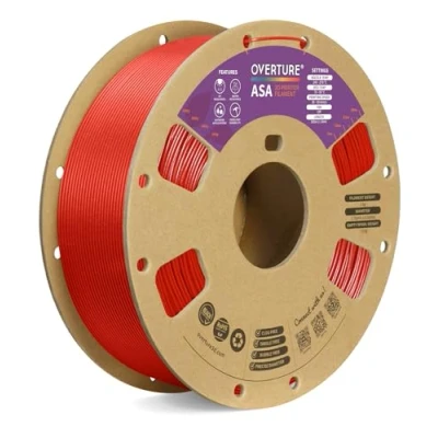 Afbeelding van OVERTURE ASA Filament 1.75mm, 1kg Spool (2.2lbs) 3D Printer Filament, Premium Anti UV, Perfect for Printing Outdoor Functional Parts, Dimensional Accuracy +/ 0.02 mm(Diamond Red)