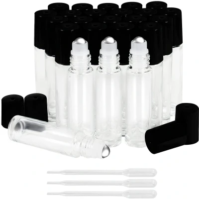 Afbeelding van Belle Vous Helder Glazen Roll On Flesjes &amp; 3 Droppers (24 Pak) 10ml Hervulbare Roller Flessen met Roestvrij Stalen Ballen Essentiële Olies, Aromatherapie, Parfum, Geur, Lip Balsem, Olie Make Up
