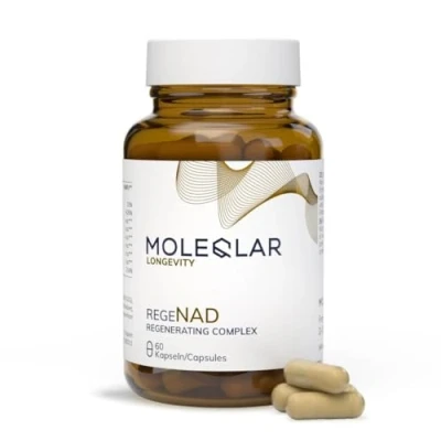 Afbeelding van MoleQlar RegeNAD (NAD Booster) 60 capsules Voedingssupplement met apigenine, luteoline, vitamine B3 en B6, L tryptofaan 50 mg apigenine per portie