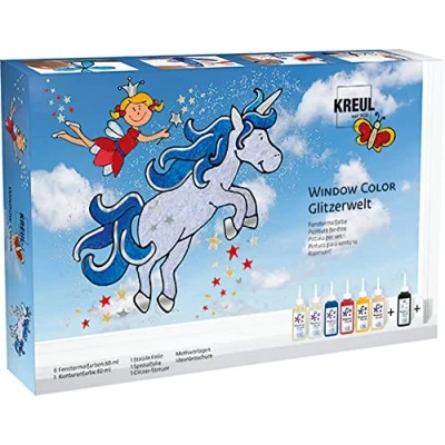Afbeelding van KREUL 42844 Raamverf Glitzerwelt set voor jonge en oude kunstenaars