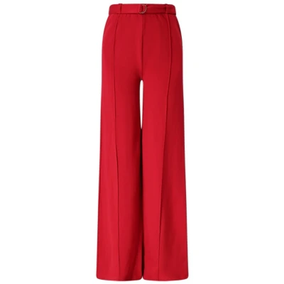 Afbeelding van NoBell winter wide leg broek meisjes rood Salet interlock, met riem