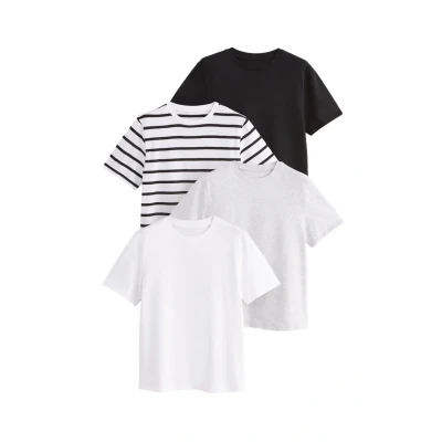 Afbeelding van THE SET 4 PACK Short Sleeve Regular FIT Tshirt print, Dames, Maat: XS, Black grey white stripe