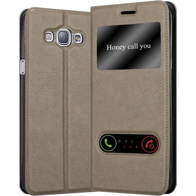 Afbeelding van Cadorabo Hoesje geschikt voor Samsung Galaxy A8 2015 in STEEN BRUIN Beschermhoes met magnetische sluiting, standfunctie en 2 kijkvensters Book Case Cover Etui