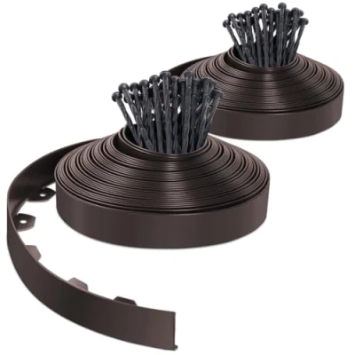 Afbeelding van VOUNOT Flexibele gazonrand van kunststof, met 80 bevestigingsnagels, lengte 40 m, hoogte 5 cm, bruin