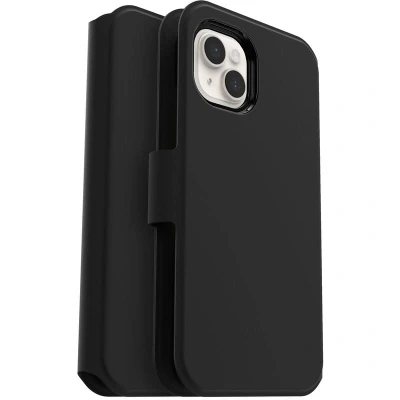Afbeelding van OtterBox Strada hoesje voor iPhone 14 Plus, schokbestendig, valbestendig, lederen folio met kaarthouder, 3x getest volgens militaire standaard, Zwart, Zonder Verpakking