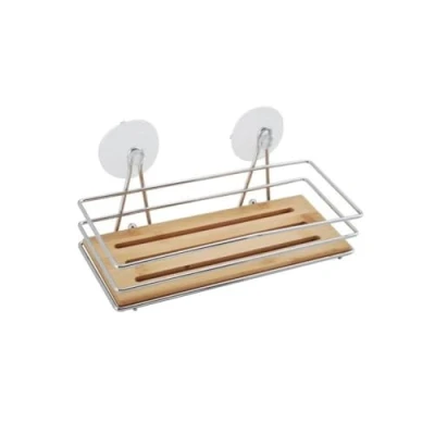 Afbeelding van MSV doucherek bamboe hout metaal 27 x 12 10 cm Douche en badrekjes