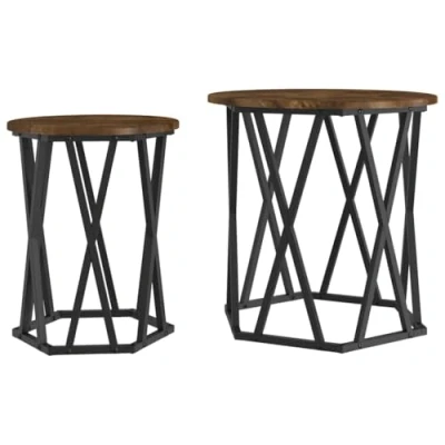 Afbeelding van vidaXL Gerookt Eiken Massief Hout Middelgroot Salontafel Rond Modern