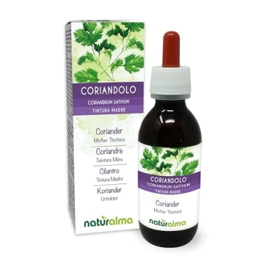 Afbeelding van Koriander (Coriandrum sativum) vruchten Alcoholvrije moedertinctuur Naturalma Vloeibaar extract druppels 120 ml Voedingssupplement Veganistisch