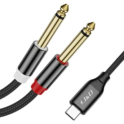 Afbeelding van J&amp;D USB C naar Dubbele 6,35 mm 1/4 Stereo Splitter Y Kabel, Type inch TS Audio Kabel voor Smartphone Tablet Laptop Versterker Speaker en Mixing Console Mixer, 2 m