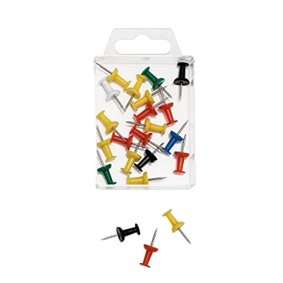 Afbeelding van Wedo 54199 Pinaalden Diabolo vorm in doorzichtig doos, 20 stuks, gesorteerd op kleur