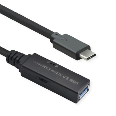 Afbeelding van ROLINE USB 3.2 Gen 1 Actieve Repeater kabel, Type A C, zwart, 10 m