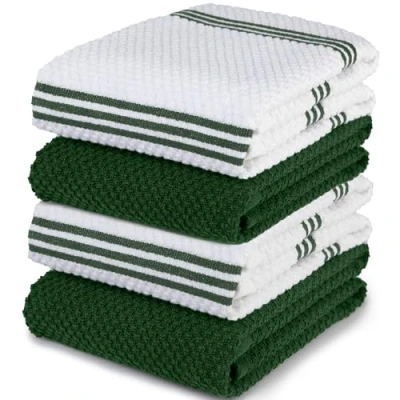 Afbeelding van Sticky Toffee 100% Katoenen Badstof Theedoeken, 4 Set Keukenhanddoeken 40,6 x 71 cm (16 28 inch) Donkergroen Zacht Absorberend Restaurant Bar Glazen Keukendoeken