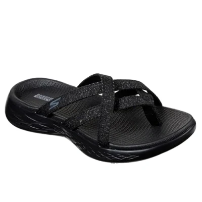 Afbeelding van Skechers Dames On The GO 600 sierlijke platte sandaal, Zwart Grijs Textiel, 38 EU