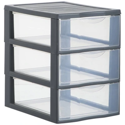 Afbeelding van SUNDIS Orgamix, kunststof ladekast, 3 transparante laden, A5 formaat, hoogte 25,5 cm, stapelbaar, ideaal voor het opbergen van cosmetica, sieraden, accessoires en benodigdheden
