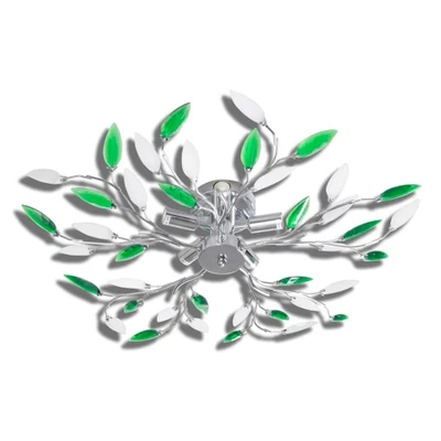 Afbeelding van Lamp met kristallen bladeren van acryl voor 5x E14 wit/groen