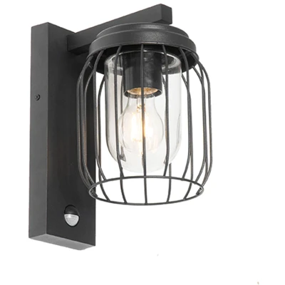 Afbeelding van QAZQA Moderne buiten wandlamp zwart IP44 met bewegingssensor Luc
