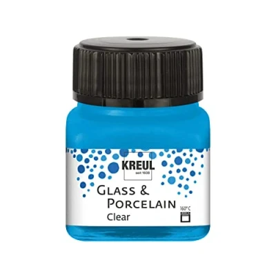 Afbeelding van KREUL 16296 glas &amp; Porselein Helder waterblauw, in potje van 20 ml, transparante en porseleinverf op waterbasis, sneldrogend, glashelder