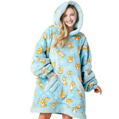 Afbeelding van Giggling Getup Deken voor volwassenen Wearable Corgi Prints, blauw, Erwachsener
