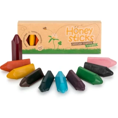 Afbeelding van Honeysticks driehoekige kleurpotloden (10 stuks) 100% pure bijenwas, voedselveilige kleuren, niet giftige voor baby, peuters van 1 3,2 4, vorm ontwikkeling