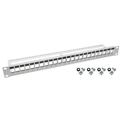 Afbeelding van HMF 66445 07 UTP Keystone Patchpaneel voor Serverkast 19 inch 1HE 24 poorten RJ45 lichtgrijs