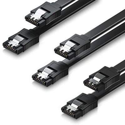 Afbeelding van deleyCON 3x 50cm SATA III Kabel in een Set S ATA 3 Gegevenskabel HDD SSD Verbindingskabel Metalen Clip 6 GBit/s 2 Rechte L Type Stekkers Zwart