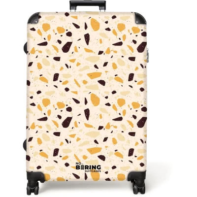Afbeelding van NoBoringSuitcases.com® Koffer groot Reiskoffer lichtgewicht Terrazzo patroon geel Rolkoffer met 4 wielen Grote trolley XL 98 liter bagage