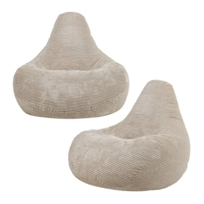 Afbeelding van Set van 2 icon &quot;Dalton&quot; Corduroy Kinderzitzakken, Beige, Zitzakstoel, Zitzak Kind met Vulling, Woonkamerzitzakken