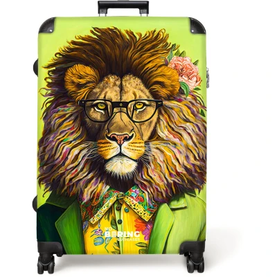Afbeelding van NoBoringSuitcases.com® Koffer groot Reiskoffer lichtgewicht Leeuw Man Dier Bril Bloemen Rolkoffer met 4 wielen Grote trolley XL 98 liter bagage