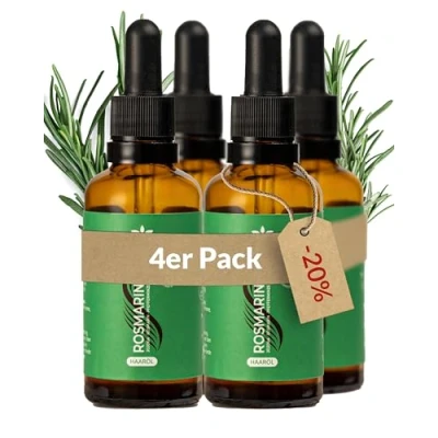 Afbeelding van Heldengrün® biologische rozemarijn + haarolie [hoge dosis] stimuleert haargroei, bij haaruitval met echte jojoba en rozemarijnolie, rozemarijnolie haar, 4 x 50 ml