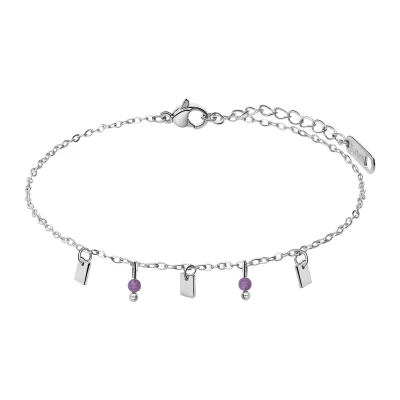 Afbeelding van Lucardi Dames Stalen Armband met amethyst Staal Zilverkleurig