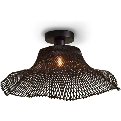 Afbeelding van Good&amp;Mojo Plafonniere Ibiza Bamboe Wavy Small Zwart 50x50x15cm