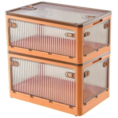 Afbeelding van 2 pack opbergdozen met deksel, 28 L opvouwbare dozen opslag wielen, opbergdoos vijf deuren, speelgoedorganizer container