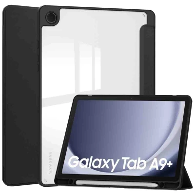 Afbeelding van Samsung Galaxy Tab A9 Plus Hoes: iMoshion Trifold Hardcase Bookcase Shockproof/Valbescherming Bookcase,Hardcase Zwart Kunststof Tablet