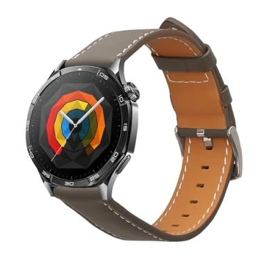 Afbeelding van kwmobile lederen horlogebandje geschikt voor Huawei Watch GT5 46mm / Pro polsband Echt leren smartwatch bandje Activity tracker horloge band in grijs
