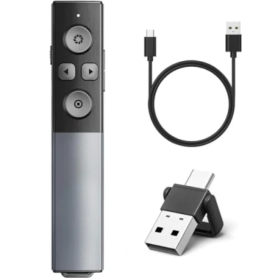 Afbeelding van Volledig metalen omhulsel Draadloze Presenter Remote Presentation Clicker voor PowerPoint, USB Type C 2 in 1 oplaadbare Slide Pointer Mac PC Computer Laptop