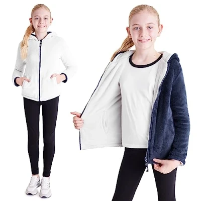Afbeelding van CityComfort Omkeerbaar sweatshirt met ritssluiting, winterfleece voor jongens en meisjes, 5 14 jaar, blauw/marineblauw, 11 12 jaar