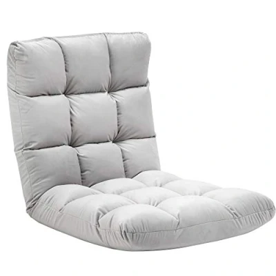Afbeelding van HOMCOM vloerstoel 3 in 1 inklapbare met rugleuning 13 standen verstelbaar inklapbaar ligbed zitkussen grijs metaal schuimstof 55 x 71 53,5 cm