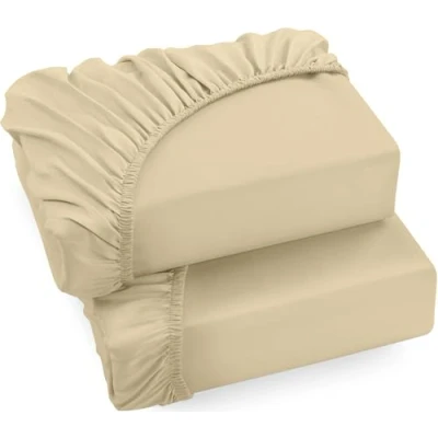 Afbeelding van Utopia Bedding Set van 2 Hoeslakens, 35 cm Diep, Onderhoudsvriendelijk Zacht Geborsteld Microvezel Stof, Krimp en Verkleuringsbestendig (180 x 200 cm,Beige)