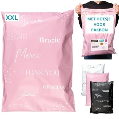 Afbeelding van 20 Verzendzakken Kleding Vinted met Verzendlabels Maat XXL 60x45cm ONDOORZICHTIG/DUURZAAM/WATERDICHT Verzendenvelop van Kunststof Verzendtas tassen voor pakketten Bedankt