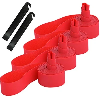 Afbeelding van QitinDasen 4 stuks premium pvc fietsbanden, velgenband, 700C mountainbike banden, liner, lekbescherming, velgenband met 2 fietsbandenlichters (rood)